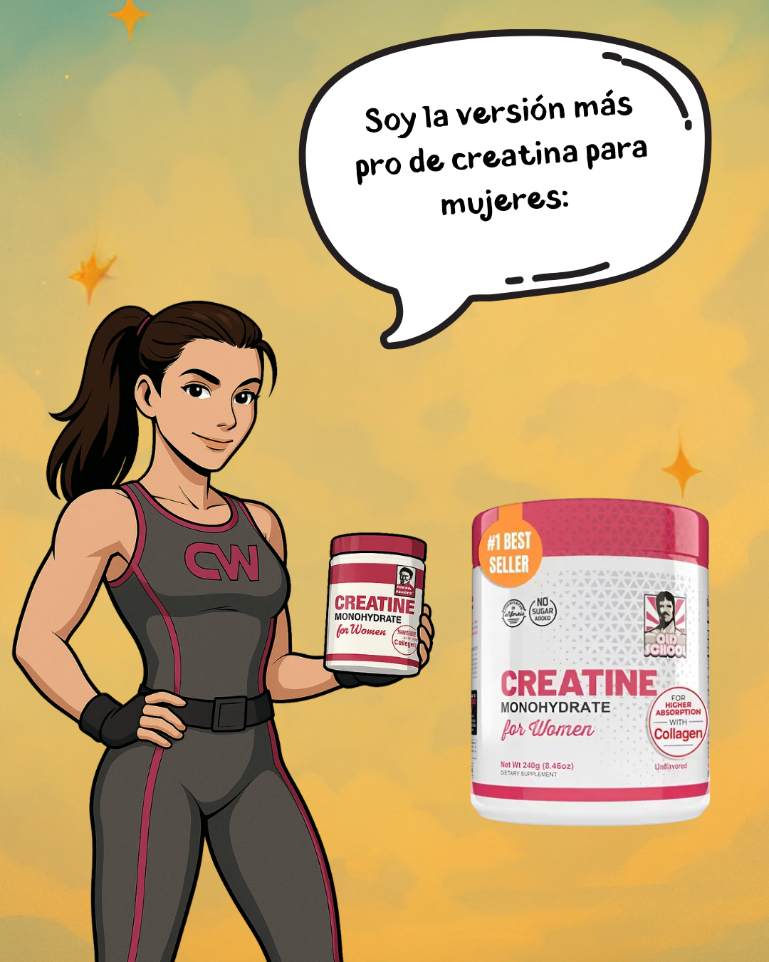 Creatina para Mujeres | Creatina Monohidratada con Colágeno Hidrolizado + BCAA
